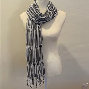 Cejon Scarf Black White Stripe Fringe Gathered Elastic